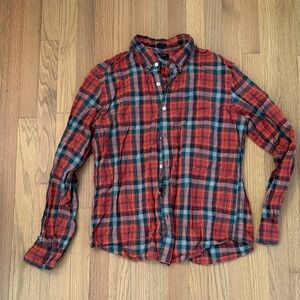 J. Crew Men's Red and Green Plaid Button Down Shirt